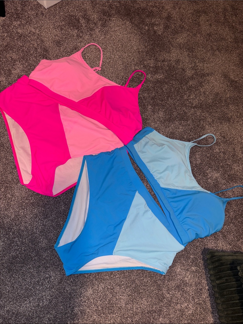 SHEIN Pink and Light Blue Colorblock Bikini Set